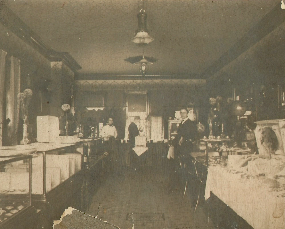 Old and worn out photograph of Ludwig&#039;s store interior
